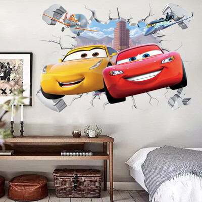 3D Brokenwall Lightning McQueen Cartoom automobilių sienų dekoro lipdukai berniukų miegamojo vaikų kambario tapetai plakatai sieniniai lipdukai