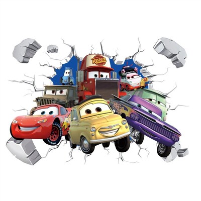 3D Brokenwall Lightning McQueen Cartoom Cars Zidne ukrasne naljepnice za Dječju spavaću sobu Dječju sobu Poster Poster Mural Zidne naljepnice