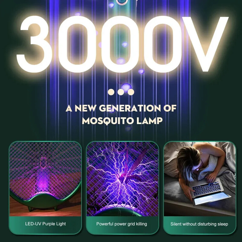 3000V електрическа ракета против комари Mosquito Killer Lamp USB акумулаторна сгъваема лампа против комари Swatter Fly Swatter