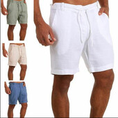 Мъжки къси панталони Ежедневни къси панталони Fashion sweat Shorts homme Lenen Едноцветни къси панталони Мъжки летни плажни дишащи ленени къси панталони