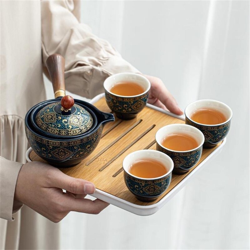 360 automatiškai besisukantis arbatinukas keraminiai arbatos puodeliai Puerh arbatai China Kung Fu arbatos rinkinys gėlė subtili forma