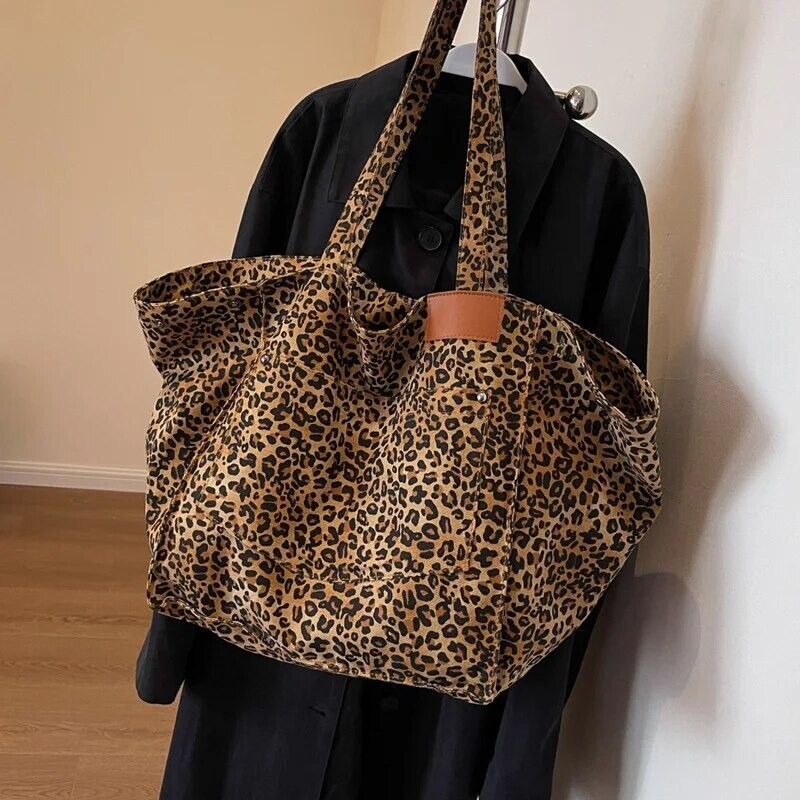 Velika torba s leopard uzorkom Vintage platnena torba na rame Modna ručna torba velikog kapaciteta za rad u školi Kupnja
