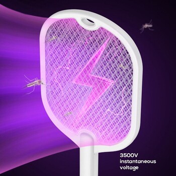 3 σε 1 Electric Suquito Swatter Kunuto Killer Lamp Killer Insect Killer 3000V Type-C Rechargeable Suquito Killer Fly Killer