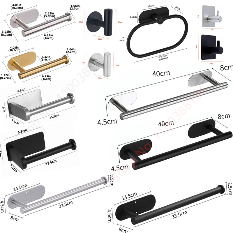 Kleepuv tualettpaberihoidja seinakinnitus vannitoaköögi jaoks Hõbedane kuldne must käterätikuhoidja roostevabast terasest riideriiul