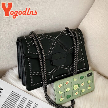 Yogodlns Vintage Rivet Chain Μικρές Τσάντες ώμου για Γυναικείες Flap Messenger Bag Fashion Μικρές τετράγωνες τσάντες Σχεδιαστική τσάντα Bolsa