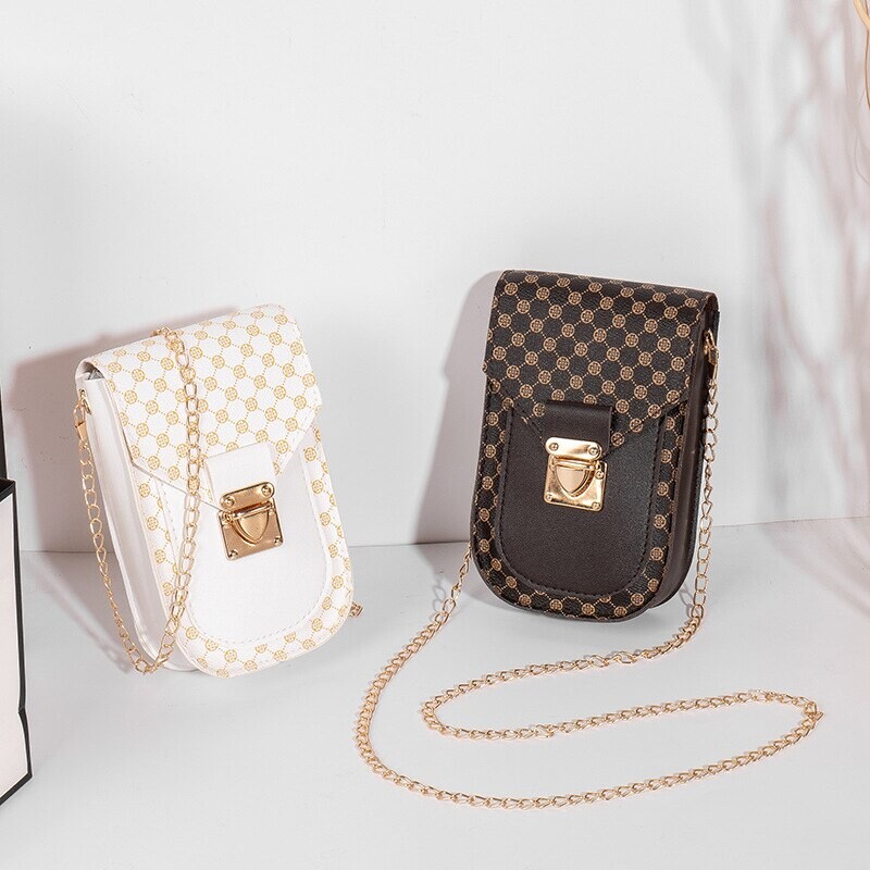 Moodne Retro väike täpiline kott Mitmekülgne naiste ketiga ristkehaga kotid Kerge luksuslik ketiga õla mobiiltelefoni kott