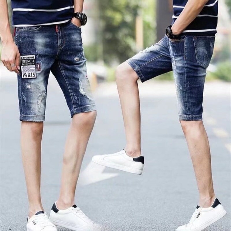 Ljetne muške Capris modne plave traper kratke hlače Ležerne prosjačke vezene Capris kratke hlače za trčanje Traperice Muške traper hlače