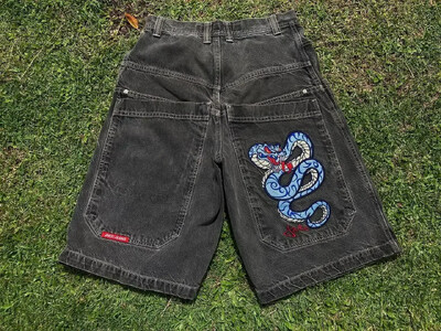Embroidery Black Ball 8 Pattern Blue Jean Shorts Баскетболни дънкови шорти с висока талия за мъже Street Pocket Retro Summer Y2K Short