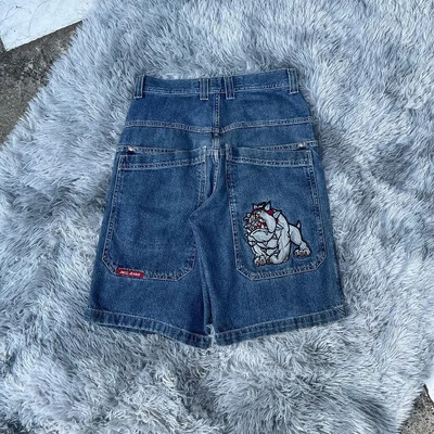 Embroidery Black Ball 8 Pattern Blue Jean Shorts Баскетболни дънкови шорти с висока талия за мъже Street Pocket Retro Summer Y2K Short