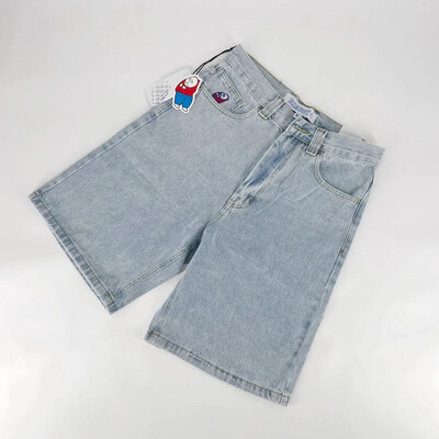Embroidery Black Ball 8 Pattern Blue Jean Shorts Баскетболни дънкови шорти с висока талия за мъже Street Pocket Retro Summer Y2K Short