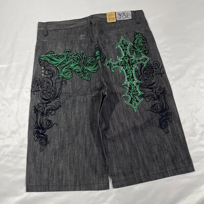 Embroidery Black Ball 8 Pattern Blue Jean Shorts Баскетболни дънкови шорти с висока талия за мъже Street Pocket Retro Summer Y2K Short