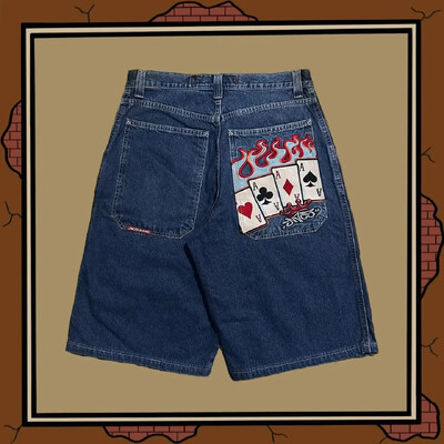 Embroidery Black Ball 8 Pattern Blue Jean Shorts Баскетболни дънкови шорти с висока талия за мъже Street Pocket Retro Summer Y2K Short