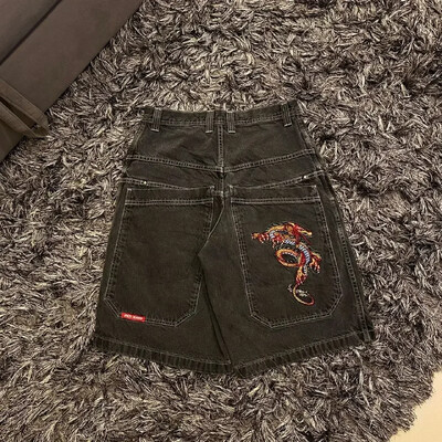 Embroidery Black Ball 8 Pattern Blue Jean Shorts Баскетболни дънкови шорти с висока талия за мъже Street Pocket Retro Summer Y2K Short