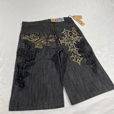 Embroidery Black Ball 8 Pattern Blue Jean Shorts Баскетболни дънкови шорти с висока талия за мъже Street Pocket Retro Summer Y2K Short