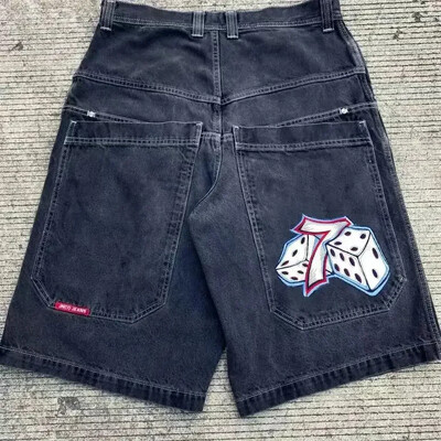 Embroidery Black Ball 8 Pattern Blue Jean Shorts Баскетболни дънкови шорти с висока талия за мъже Street Pocket Retro Summer Y2K Short