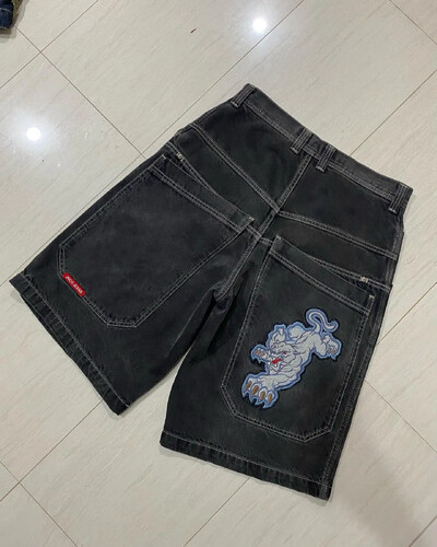 Embroidery Black Ball 8 Pattern Blue Jean Shorts Баскетболни дънкови шорти с висока талия за мъже Street Pocket Retro Summer Y2K Short