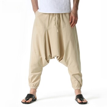 Мъжки памучни и ленени панталони Harem Pants Baggy Casual Oversize Свободни джогинг панталони Панталони с широки крачоли Йога панталони с къси крачоли Хип-хоп