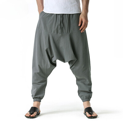 Мъжки памучни и ленени панталони Harem Pants Baggy Casual Oversize Свободни джогинг панталони Панталони с широки крачоли Йога панталони с къси крачоли Хип-хоп