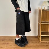 Y2k Big Boy Cartoon Graphic Embroidery Jeans Shorts Vintage Hip Hop Streetwear Baggy Gym Shorts for Men Harajuku Gothic Shorts