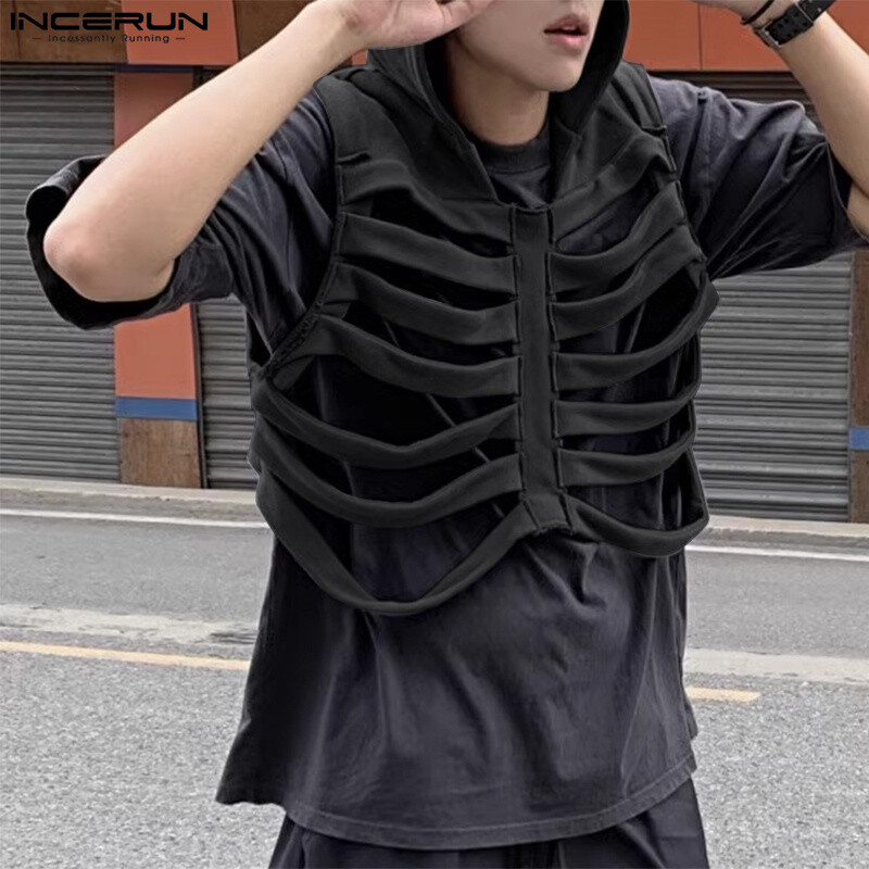 Mood vabaaja stiilis topid INCERUN uued meeste naljakad luude dekonstruktsiooni disainiga vestid isikupärased soliidne kapuutsiga vest S-5XL 2024