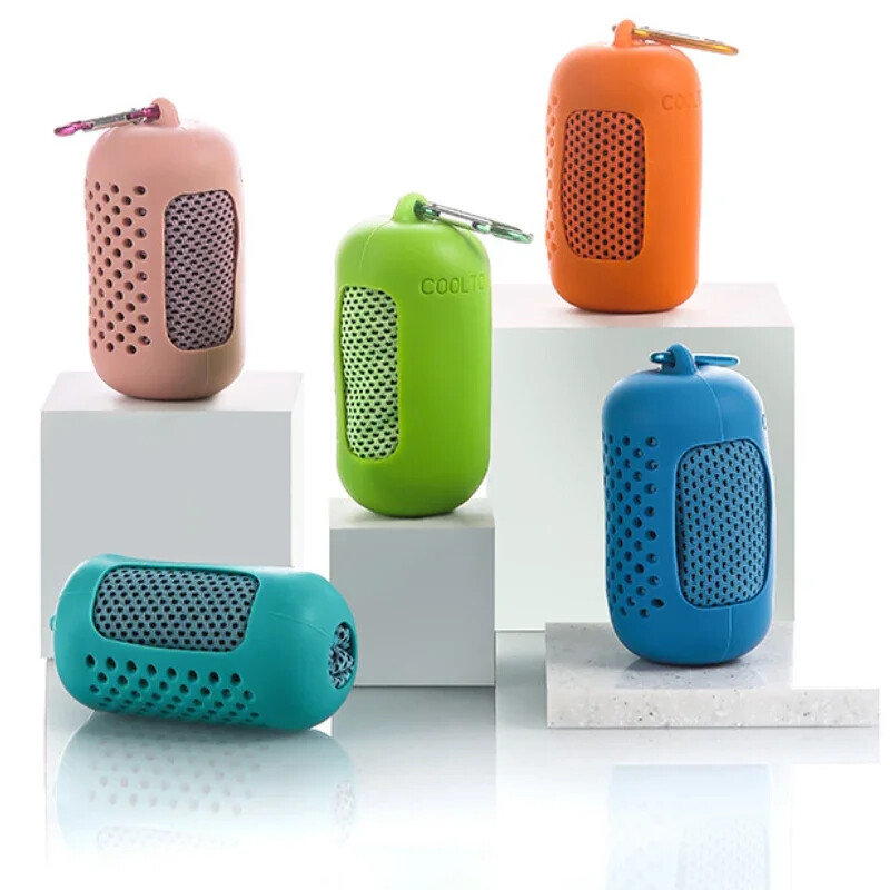 Greitai džiūstantis vėsus rankšluostis, nešiojamasis mini silikagelio rinkinys šalto rankšluosčio rinkinys, poliesterio pluoštas, lauke vėsinamasis rankšluostis.