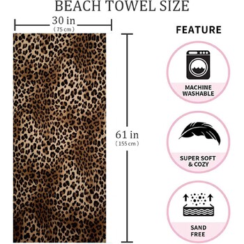 1 τεμ 75x155 cm Leopard Print Μαλακή και απορροφητική πετσέτα θαλάσσης από μικροΐνες, ελαφριά πετσέτα με μικροΐνες χωρίς άμμο γρήγορου στεγνώματος, 275GSM