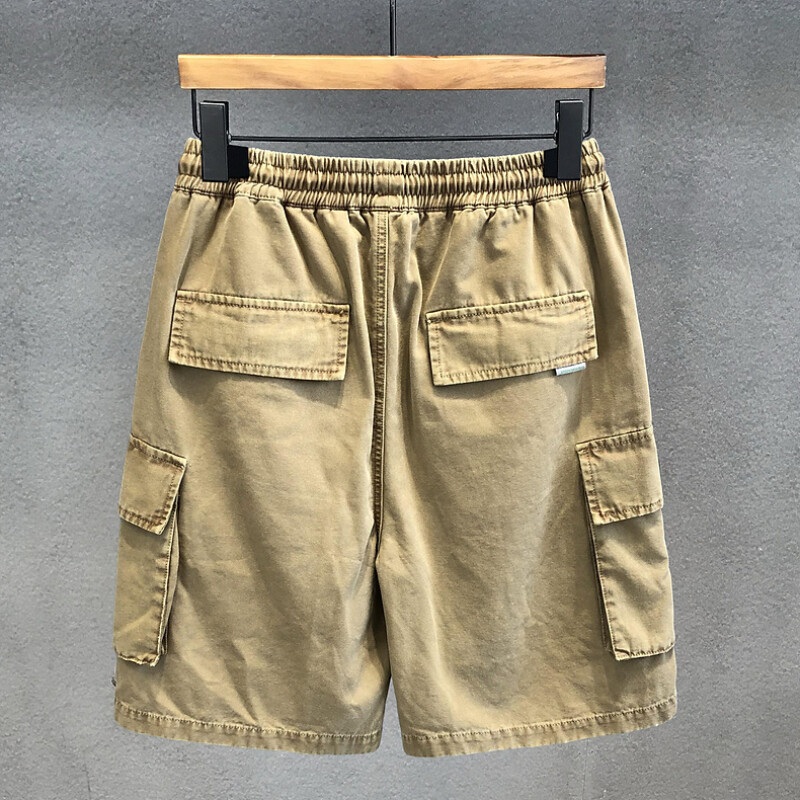 Vintage mood ühevärviline plaaster Meeste lühike vaba vöökoha pingutusnöör, mitu taskut Tänava vabaaja vabaaja meeste lühikesed püksid
