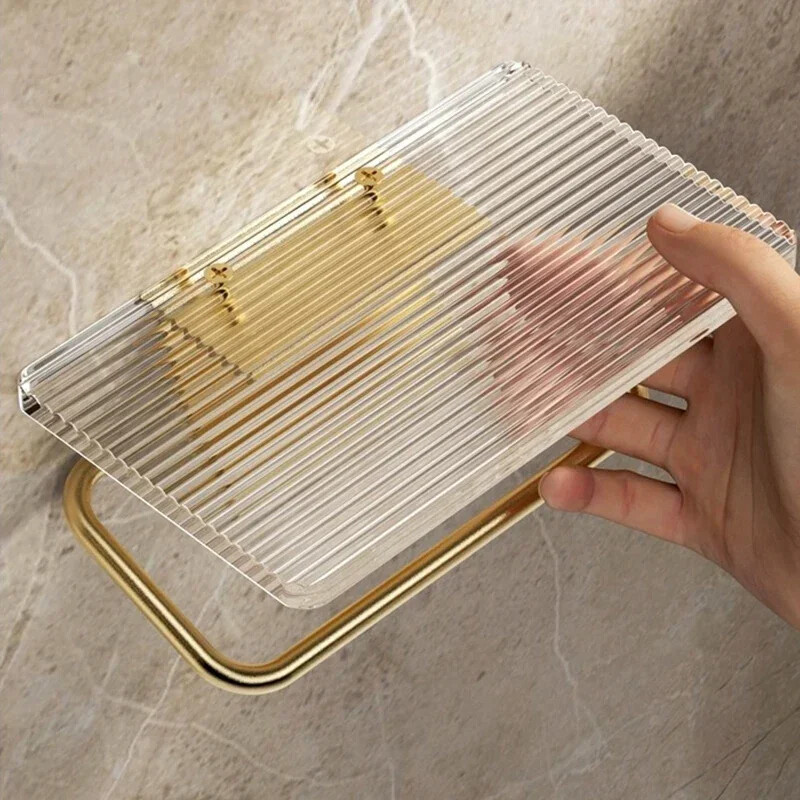 Πολυτελής χρυσή θήκη χαρτιού υγείας με ράφι χωρίς διάτρηση Ακρυλικό ρολό χαρτοθήκη Κρεμάστρα χαρτιού Αξεσουάρ μπάνιου Μπάνιο