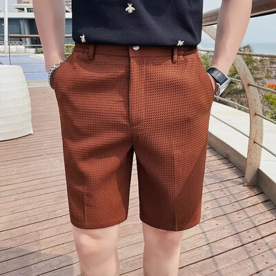 Pantaloni scurți pentru bărbați, de vară, subțiri, din mătase de gheață, stil ocazional, slim fit, vă netezește silueta, pantaloni de jumătate de lungime pentru bărbați