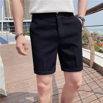 Muške ljetne kratke hlače od tankog ledenog svilenog odijela, ležernog stila, uskog kroja zaglađuju vašu siluetu, poluduge hlače za muškarce