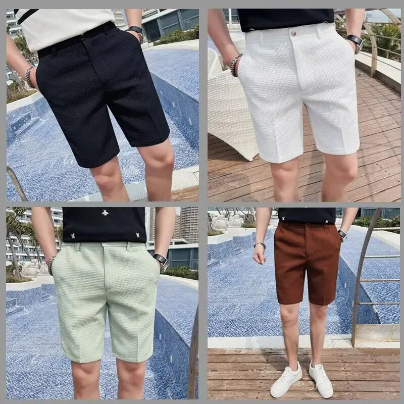 Muške ljetne kratke hlače od tankog ledenog svilenog odijela, ležernog stila, uskog kroja zaglađuju vašu siluetu, poluduge hlače za muškarce