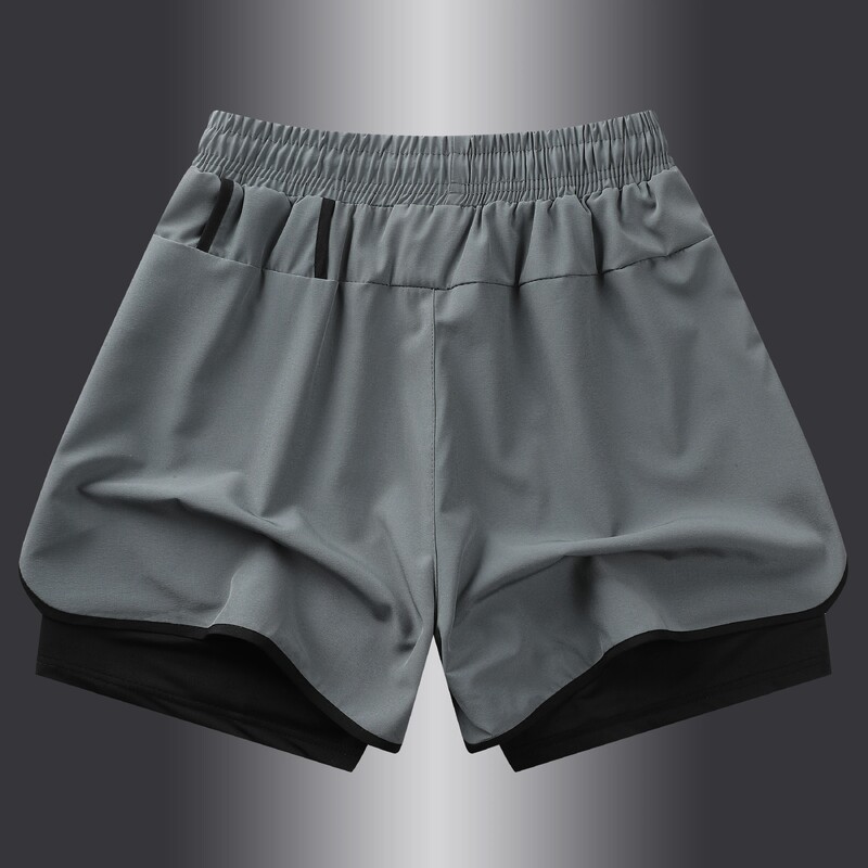 Kaks-ühes kahekihilised lühikesed püksid, meeste mood gradient-stretch-spordipüksid suvisteks jõusaalitreeninguteks