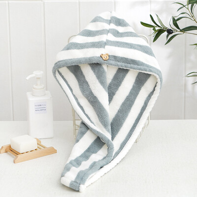 Раица Бързосъхнеща кърпа за коса Дамска шапка за сушене на коса Coral Fleece Solid Towel Cap Super Absorption Turban Hair Dry Cap