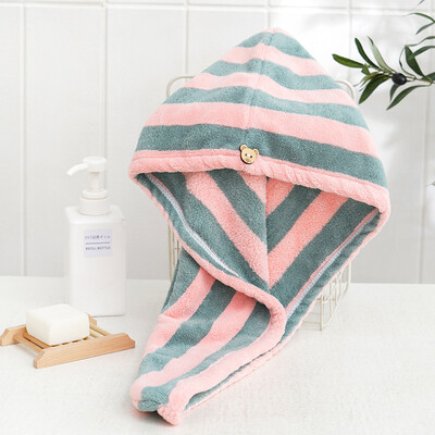 Раица Бързосъхнеща кърпа за коса Дамска шапка за сушене на коса Coral Fleece Solid Towel Cap Super Absorption Turban Hair Dry Cap