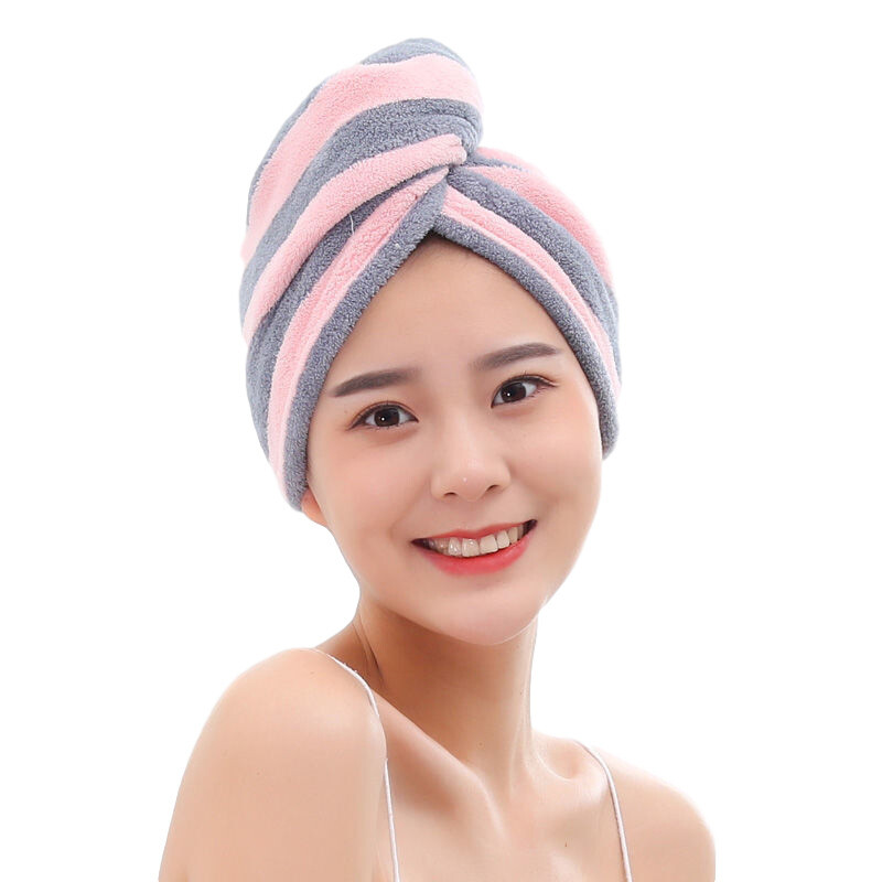 Triibuline kiiresti kuivav juukserätik Naiste juuksekuivatusmüts Coral Fleece Solid Towel Cap Super Absorption Turban Hair Dry Cap