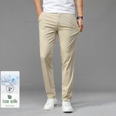 Suvised üliõhukesed meeste jääsiid vabaaja püksid pehmed mugavad ühevärvilised elastsed ärisirged püksid brändi Biege khaki