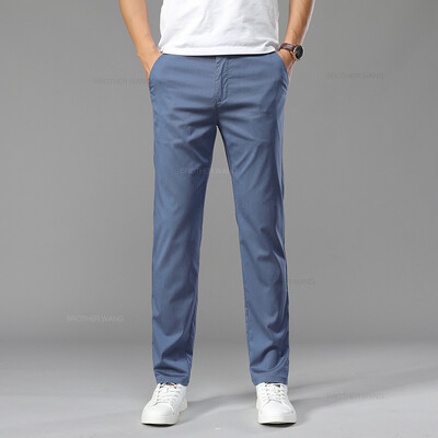 Suvised üliõhukesed meeste jääsiid vabaaja püksid pehmed mugavad ühevärvilised elastsed ärisirged püksid brändi Biege khaki