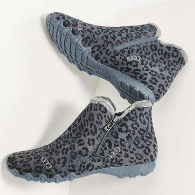 Φθινοπωρινές και χειμερινές νέες γυναικείες μπότες με λεοπάρ, ελαφριά, άνετα, αντιολισθητικά παπούτσια, πλαϊνό φερμουάρ, βελούδινα παπούτσια