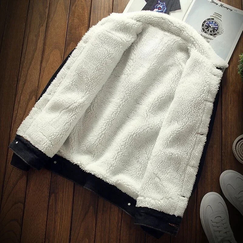 Kevad-sügis uus meeste mood trend Lamb kašmiirist teksajakk Meeste vabaaja mugavus Paks soe kvaliteetne mantel Thermal