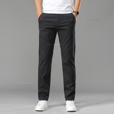 Καλοκαιρινό εξαιρετικά λεπτό ανδρικό Ice μεταξωτό παντελόνι Casual Μαλακό άνετο μονόχρωμο ελαστικό επαγγελματικό ίσιο παντελόνι Μάρκα Biege Khaki