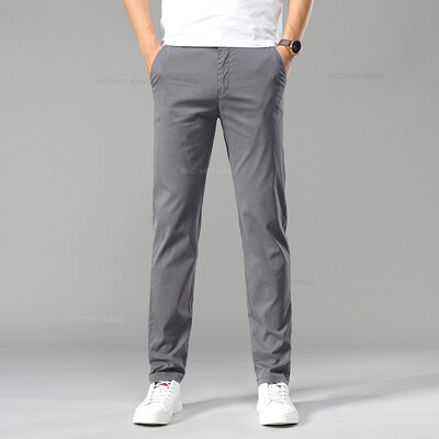 Καλοκαιρινό εξαιρετικά λεπτό ανδρικό Ice μεταξωτό παντελόνι Casual Μαλακό άνετο μονόχρωμο ελαστικό επαγγελματικό ίσιο παντελόνι Μάρκα Biege Khaki