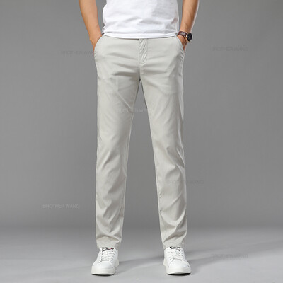 Καλοκαιρινό εξαιρετικά λεπτό ανδρικό Ice μεταξωτό παντελόνι Casual Μαλακό άνετο μονόχρωμο ελαστικό επαγγελματικό ίσιο παντελόνι Μάρκα Biege Khaki