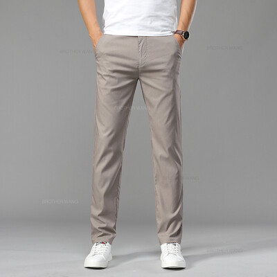 Καλοκαιρινό εξαιρετικά λεπτό ανδρικό Ice μεταξωτό παντελόνι Casual Μαλακό άνετο μονόχρωμο ελαστικό επαγγελματικό ίσιο παντελόνι Μάρκα Biege Khaki