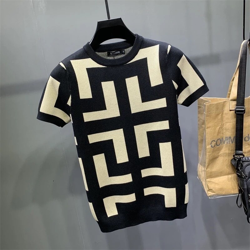 2024. aasta sügis ja talv, uued meeste lühikeste varrukatega kudumid, kampsun, žakaarmustriga õhuke korea stiilis kaelusega jakk