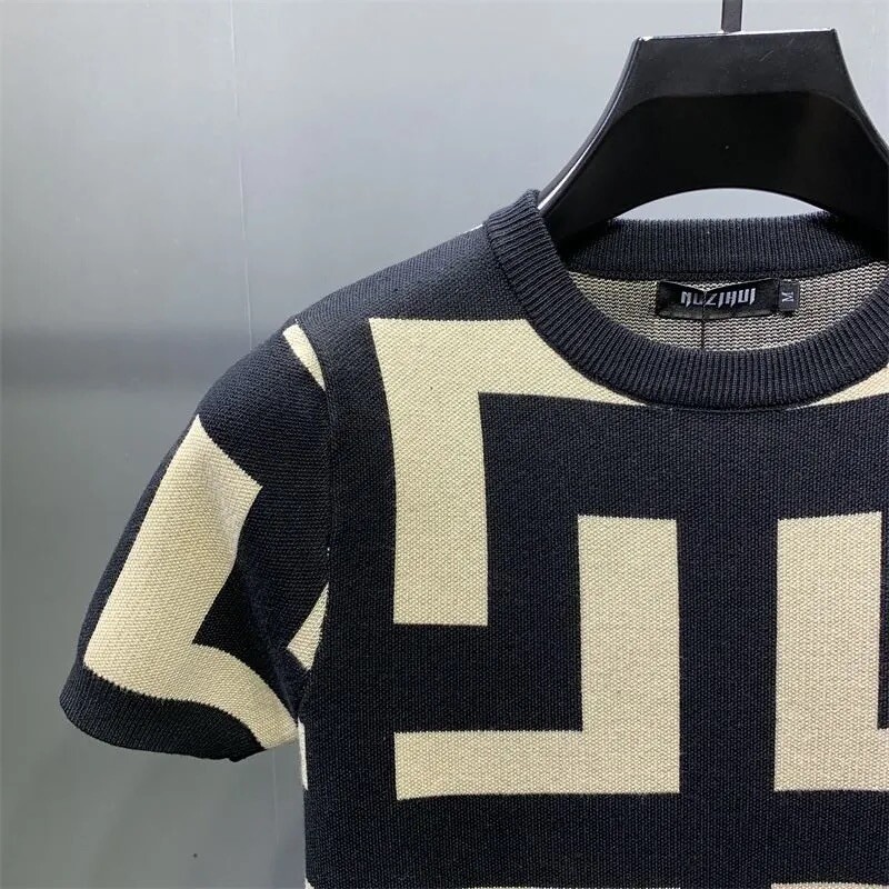 2024. aasta sügis ja talv, uued meeste lühikeste varrukatega kudumid, kampsun, žakaarmustriga õhuke korea stiilis kaelusega jakk