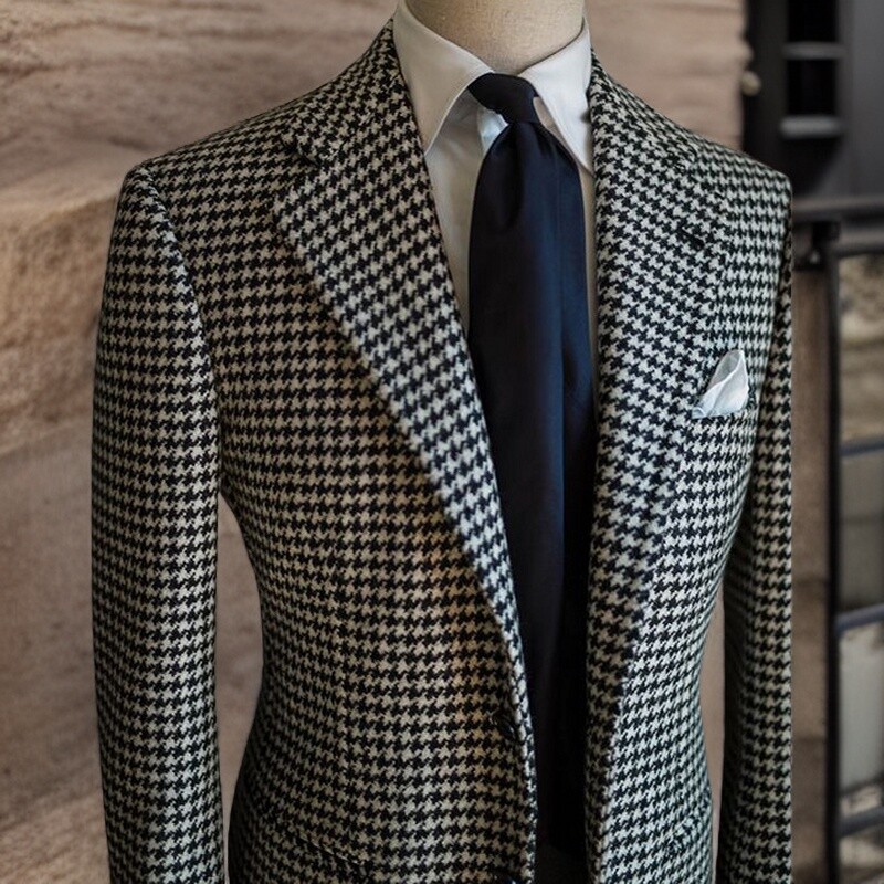 Houndstooth Business Blazer για άντρες 2023 Επίσημο ανδρικό παλτό με καρό κοστούμι πέτο