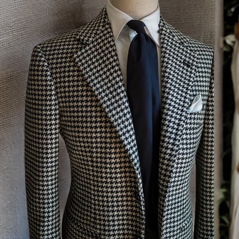 Houndstooth Business Blazer για άντρες 2023 Επίσημο ανδρικό παλτό με καρό κοστούμι πέτο