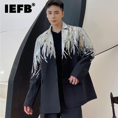 IEFB Heavy Craft Embroidery Sequin Trend Casual Men`s Blazer 2023 New Autumn Fashion fit Jaka Streetwear, uzvalks mētelis 9Y9245