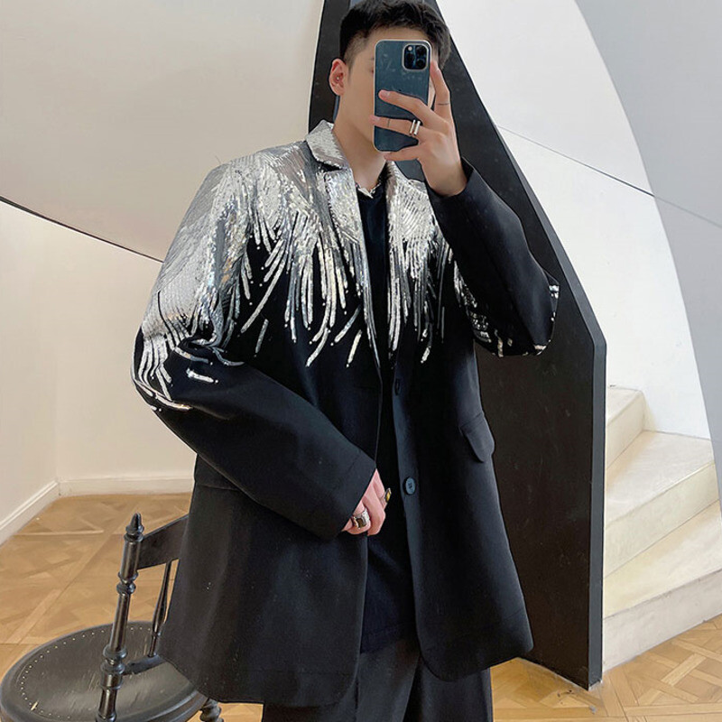 IEFB Heavy Craft Tikandid Sequin Trend Casual Meeste Bleiser 2023 Uus Sügismoodne Jope Tänavarõivaste Ülikonnamantel 9Y9245