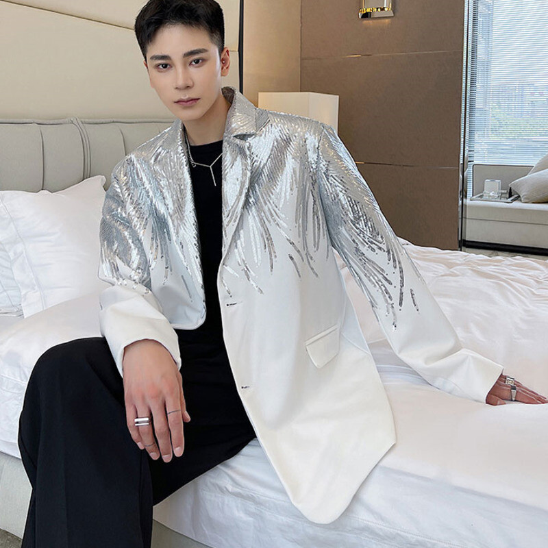 IEFB Heavy Craft Tikandid Sequin Trend Casual Meeste Bleiser 2023 Uus Sügismoodne Jope Tänavarõivaste Ülikonnamantel 9Y9245